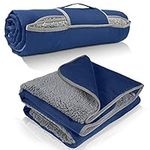 Kato Tirrinia Waterproof Outdoor Blanket with Sherpa Lining, Warm Windproof Camping Travel Blankets, Foldable for Stadium, Grass, Car, Hiking, Road Trip, 130 x 150 cm - Machine Washable Navy