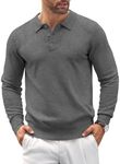 COOFANDY Men's Polo Shirt Casual Knit Long Sleeve Polo T Shirt Slim Fit Golf Polo Stretch Muscle Shirts Dark Grey