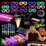 258 PCS Glow in the Dark Party Supplies,20 PCS Glow Fiber Optic Wands,20 PCS LED Glasses and 200PCS Glow Sticks Bracelets,18 Connector,Neon Party Favors for Glow Party, Wedding,Concert,Birthday