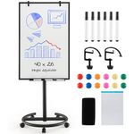 S AFSTAR Mobile White Board Dry Erase, 40x26” Rolling Magnetic Whiteboard W/Adjustable Stand, Dry Whiteboard Eraser, 2 Flipchart Hooks, 25 Sheets Paper Pad, 6 Markers, Standing Portable Whiteboard