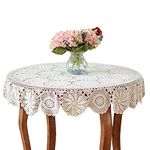 USTIDE 60" Round Lace Tablecloth Beige Crochet Table Cloths Elegant Floral Table Covers Handmade Table Cloth