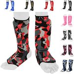 Kids Shin Instep Pads MMA Leg Foot Guards Muay Thai Kick Boxing Guard Protector (Red Camo, XXS (9 to 13 Years))