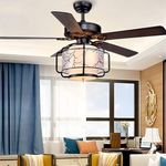 Glowave® Acrylic Light Wooden Texture 42 Inch Chandelier Fan Light 6 Speed Setting Remote Control for Kitchen, Cafes, Hotels, Dining, Bar - Warm White (Asian)