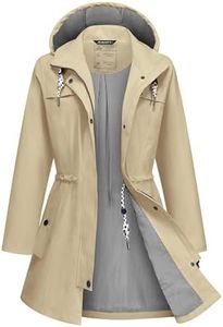 ATLASLAVA Rain Jacket Women Waterproof Long Lightweight Raincoat Hooded Windbreaker Outdoor Trench Coat KHAKI 3XL