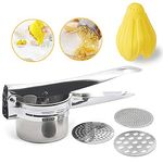 Stainless Steel Potato Ricer and Silicone Lemon Lime Squeezer, Potato Masher with 3 Interchangeable Discs, Fruit Juicer, Easy to Use for Potatoes, Vegetables, Yams, Squash, Baby Food and More