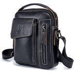 BULLCAPTAIN Genuine Leather Men Bags Shoulder Bag for Mens Everyday Casual Messenger Bag Handbag, Black, 8.66''x7.08''x1.97''