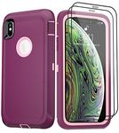 BypaBox for iPhone Xs Max Case with 2 Screen Protector Tempered Glass, Full Protection Cover, Heavy Duty Phone Case for Apple iPhone Xs Max 6.5 inch Military Grade (Wine Red+Pink)