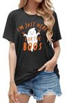 hohololo Halloween Tshirts Women I'm Just Here for The Boos T-Shirt Ghost Shirt,Grey-A,L