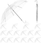 Hestya 16 Pcs Wedding Umbrella for Bride 35.43-37.4 Inches Dome See Through Stick Clear Umbrellas Unisex White Handle Transparent Umbrella for Woman Men Bride Bridesmaid Party, 35.43-37.4 inches