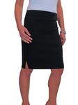 icecoolfashion Women's Pencil Skirt Stretch Bodycon Girls School Uniform Ladies Work Office Slit Knee Length Slim Fit Skirt Black (10)