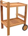 Sunnydaze Outdoor Wood Bar Cart with Wheels - Malaysian Hardwood with Teak Oil Finish - 27.5" Wide x 35.5" High