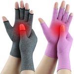 2 Pairs Fingerless Arthritis Gloves for Women Men, Hand Compression Gloves for Relieve Pain from Carpal Tunnel, Rheumatoid, Osteoarthritis, RSI, Support Typing (Medium, Grey1+Purple1)