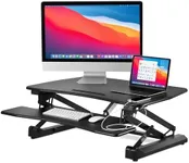 Mount-It! Electric Standing Desk Converter 35.4" x 23" Stand Up Desk Riser, Computer Workstations Motorized Desk Convertor, Sit to Stand with Built-in USB Port, Ergonomic Height Adjustable in Black