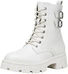 Vepose Women's 9612 Combat Boots, Platform Ankle Booties Lace up Lug Sole, Beige, Size 6M US(CJY9612 Beige 06)