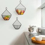 INDIAN DECOR 21123 Space saving Shelves metal Shelves Punch Free Kitchen Shelf Wall-Mounted Fruit Storage Basket Vegetable Basket Storage Rack- Black( Pack of 3) Made in India!, CHROME