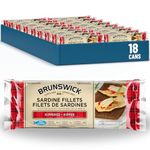 Brunswick Sardine Fillets Seafood Snacks Kippered 100g, 18 Count - Canned Sardines High in Protein - Contains Omega-3, Excellent Source of Vitamin D - Ready to Eat