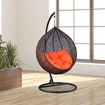 Rattan India Single Seater Swing Chair with Stand & Cushion Outdoor Indoor Balcony Garden Patio,Powder Coated Frame,UV Protected Wicker,Premium Cushion