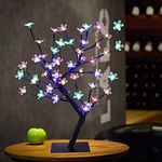 GLOWSERIE Cherry Blossom Tree Light,17inch 28LED Lighted Tabletop Artificial Flower Bonsai Tree Lamp for Home Decor Room Office Party Wedding Christmas Decorations(Multi)