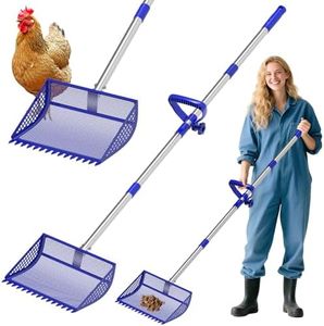 12 Inch Chicken Poop Scooper & Rake 2-in-1, Large Metal Shovel Head, Rubber Handle Stainless Steel Chicken Litter Scoop for Chicken Coops, Litter Screening Scoop (35 to 65in) US Patent Pending (Blue)