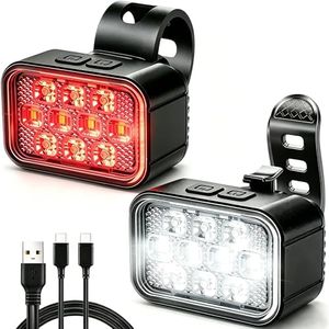 Victoper 10 LED Bike Light, 8+9 Modes USB Rechargeable Bicycle Lite, High Lumens Super Bright Bike Headlight & Taillight Set, Waterproof Safety Bike Front & Rearlight for Road, Night Riding