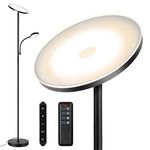 OUTON LED Floor Lamp with Adjustable Reading Lamp, Dimmable Standing Lamp with 4 Color Temperature, Remote & Touch Control, 1 Hour Timer for Living Room Bedroom Office, Classic Black