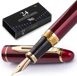 Wordsworth & Black Majesti Fountain Pen-(Red), Luxury Case, 24K Gold Finish; 18K Gilded Extra Fine Nib- Ink Cartridges, Refillable Ink Converter-Calligraphy Pen-Best Business Gift Set for Men & Women