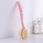 D & J SHOP 2 in 1 Bath Body Brush with Soft Loofah and Bristles, Back Scrubber with Curved Long Handled Shower Brush for Women & Men Body, Face and Spa Washing (Assorted Color)