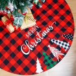 Christmas Tree Skirt 48 Inch Red Rustic Xmas Tree Skirt with Christmas Tree, Black Red Buffalo Plaid Christmas Tree Skirt Ornaments for Merry Christmas Holiday Party Decorations Indoor Outdoor