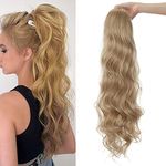 Real Fashion Drawstring Ponytail Hair Extensions Long Wavy Ponytail Blonde Black Brown 24" Clip in Hairpiece for Daliy Party Use Ash Blonde