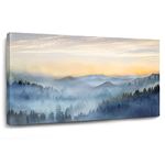 Forest Canvas Prints Mountain Wall Art Misty Bedroom Wall Decorations Sunrise Posters & Prints Modern Artwork Forest Tree Wall Art Decor for Dinning Room Home Office 60x120cm Ready to Hang