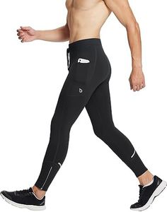 BALEAF Men's Winter Running Tights Thermal Cycling Pants Water Resistant Pockets Zipper Legs Cold Weather Black 2XL