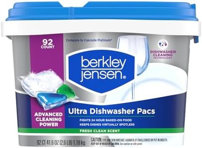 Berkley Jensen Ultra 4-in-1 Dishwasher Detergent Pacs, 92 Count Tub (Pack of 1) - Powerful Degreasing Dishwasher Pods with Fresh Clean Scent - Fights 24-Hour Baked-on Food - Fits Most Dishwashers