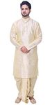 Om Shubh Mangalam Men's Silk Fancy Gloden Kurta Dhoti Set