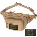 Rouinek Tactical Fanny Pack Military Tactical Waist Bag Molle Hip Bum EDC Bag Utility Bags with CA Flag Patch for Camping Hiking Hunting (Tan),XX-1