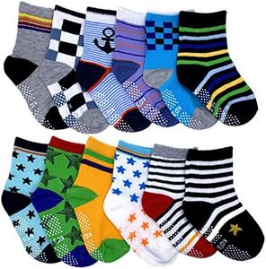 Baby Boys Toddler Non Skid Cotton Bright Colored Socks 12 pack (B, 12-36 Months)