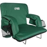 Brawntide Portable Stadium Seat Chair - Extra Thick Padding, Adjustable Bleacher Strap, Shoulder Straps, 4 Pockets, Water Resistant, Ideal for Sporting Events, Beaches, Parks, Camping (Green)