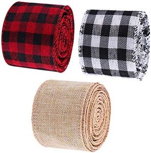 2.5 inch Christmas Burlap Plaid Ribbon,19.7 yd Red Black Wrapping Ribbon for Craft and Wreath