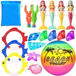 Tinkletoy 18 Pcs Diving Pool Toys for Kids Ages 3-12 Set with Storage Bag,Pool Games Summer Swim Water Sinking Mermaid Toys