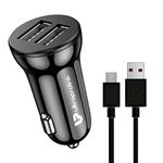 ULTRAPROLINK Mach12|Fast Car Charger With Dual Usb Ports| Usb Car Charger For Cellular Phone 2.4A/12W With Type C Cable 1M|Um1144C|Black