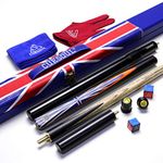 CUESOUL 57" Handcraft 3/4 Jointed Ebony Snooker Cue with Union Jack Flag Design