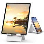 SAIJI Tablet Tabletop Stand Adjustable, Desktop Phone Holder Dock, Foldable Portable Stand Compatible with Tablet Such as iPad Pro 11, Air Mini, Kindle, E-Reader - Gray & White…