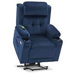 MCombo Medium Lay Flat Dual Motor Power Lift Recliner Chair Sofa with Adjustable Headrest, Massage and Heat for Elderly People, Infinite Position, Fabric 7661 (Navy Blue, Medium)
