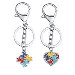 Autism Awareness Keychain Gifts for Autistic Colorful Puzzle Piece Key Ring Set of 2 (Autism Keychain Set)