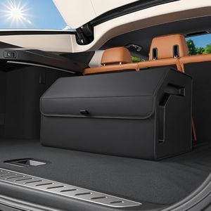 Oegive Car Trunk Organizer（21" Dx12.5 Wx12 H） with lid Leather Material Sturdy and Durable Waterproof and Stain-Resistant Surface, Wipes Clean Easily, Collapsible to Save Space,for SUVs & Sedans
