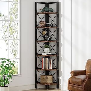 Tribesigns 6 Tier Corner Shelf, Rustic Corner Bookshelf Small Bookcase Corner Storage Rack Plant Stand for Living Room, Home Office, Kitchen, Small Space