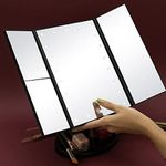 STELLIFEROUS 3X Trifold Makeup Mirror with Adjustable LED Lights | Dual Power Option - Batteries & USB Plug in | Magnifying Vanity Mirror for Home and Beauty Salon (Black)
