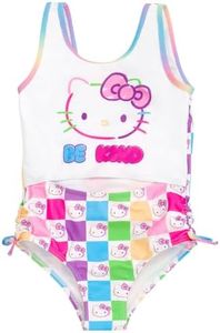 Hello Kitty Rainbow Big Girls UPF 50+ One Piece Bathing Suit Checkered 14-16