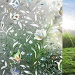 rabbitgoo Window Privacy Film, Sun Blocking Removable Window Sticker, Decorative Stained Glass Window Decals, Static Cling Window Vinyl, Door Window Covering, Blooming Flowers, Clear, 44.5 x 200cm