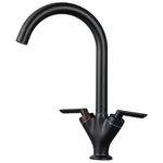 Black Kitchen Taps Hapilife Twin Lever Kitchen Mixer Tap Swivel Spout Modern Swan Dual Lever Kitchen Sink Tap Mixer Matt Black, DT03E