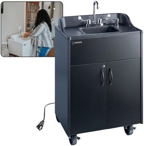 Ozark River Portable Sinks Premier, Black Laminate Cabinet-ABS Countertop & Basin, Mobile Hot Water Hand Washing Station with Water Tanks, NSF-Certified Portable Handwashing Sink with Wheels